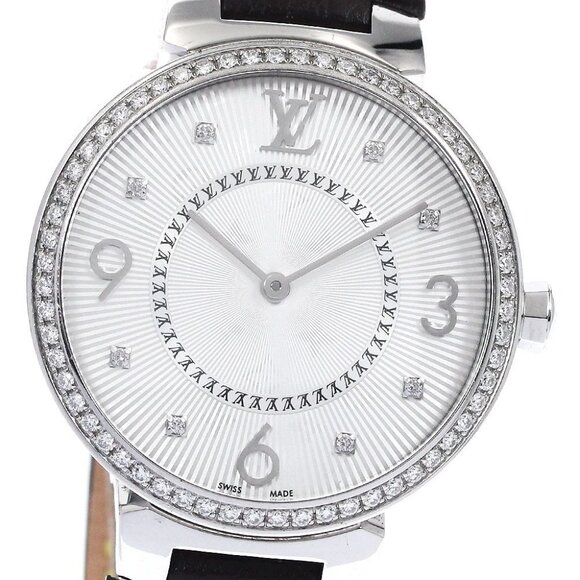 LOUIS VUITTON Tambour Q13ML Diamond Bezel Silver Dial Quartz Ladies Watch - Picture 7 of 11